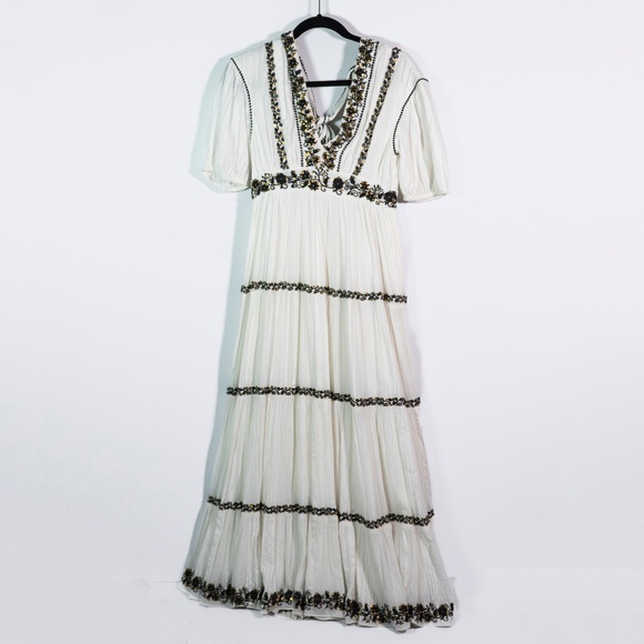 NEW Ulla Johnson Alma Cotton Gauze Sequin Beaded Embroidered Tiered Maxi Dress 2 - Picture 1 of 4